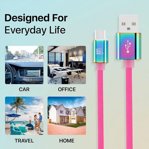 LAX Gadgets USB C Cable - Nylon Braided USB-C Charging Cable & Data Transferring - USB A to USB C for Android Phones, Google Pixel, Apple MacBook & Samsung Galaxy Phones - 6ft - Rainbow (USBC6BOW) in Saudi Arabia