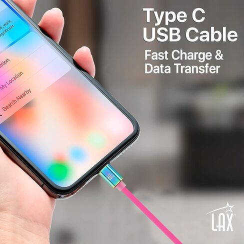 LAX Gadgets USB C Cable - Nylon Braided USB-C Charging Cable & Data Transferring - USB A to USB C for Android Phones, Google Pixel, Apple MacBook & Samsung Galaxy Phones - 6ft - Rainbow (USBC6BOW) in Saudi Arabia