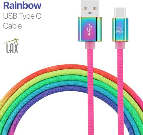 LAX Gadgets USB C Cable - Nylon Braided USB-C Charging Cable & Data Transferring - USB A to USB C for Android Phones, Google Pixel, Apple MacBook & Samsung Galaxy Phones - 6ft - Rainbow (USBC6BOW) in Saudi Arabia