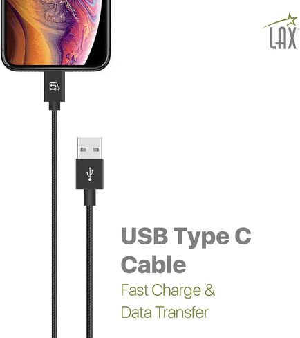 LAX Gadgets USB C Cable - Nylon Braided USB-C Charging Cable & Data Transferring - USB A to USB C for Android Phones, Google Pixel, Apple MacBook & Samsung Galaxy Phones - 6ft - Rainbow (USBC6BOW) in Saudi Arabia