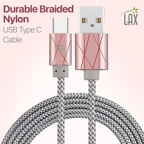 LAX Gadgets USB C Cable - Nylon Braided USB-C Charging Cable & Data Transferring - USB A to USB C for Android Phones, Google Pixel, Apple MacBook & Samsung Galaxy Phones - 6ft - Rainbow (USBC6BOW) in Saudi Arabia