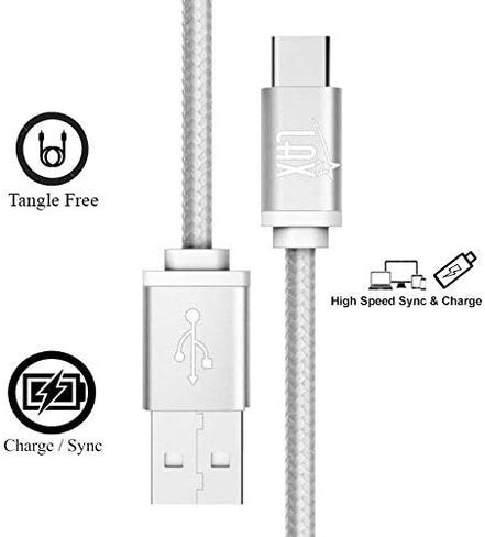 كابل USB C من LAX Gadgets - كابل شحن USB-C مجدول من النايلون ونقل البيانات - USB A إلى USB C لهواتف Android وGoogle Pixel وApple MacBook وSamsung Galaxy - 6 أقدام - قوس قزح (USBC6BOW) in Kuwait