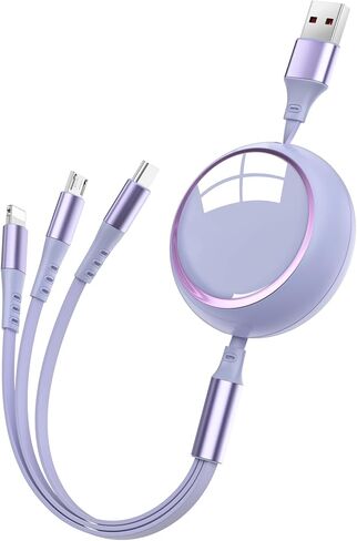 HianDier Multi Charging Cable 4FT 3 in 1 Charging Cable Fast Charging Data Sync Cord Retractable Charging Cable USB to Lightning/USB C/Micro for Cell Phones, iPhone, iPad, Samsung Galaxy, PS, Tablet in Saudi Arabia