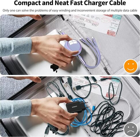 HianDier Multi Charging Cable 4FT 3 in 1 Charging Cable Fast Charging Data Sync Cord Retractable Charging Cable USB to Lightning/USB C/Micro for Cell Phones, iPhone, iPad, Samsung Galaxy, PS, Tablet in Saudi Arabia