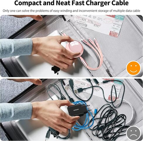 HianDier Multi Charging Cable 4FT 3 in 1 Charging Cable Fast Charging Data Sync Cord Retractable Charging Cable USB to Lightning/USB C/Micro for Cell Phones, iPhone, iPad, Samsung Galaxy, PS, Tablet in Saudi Arabia