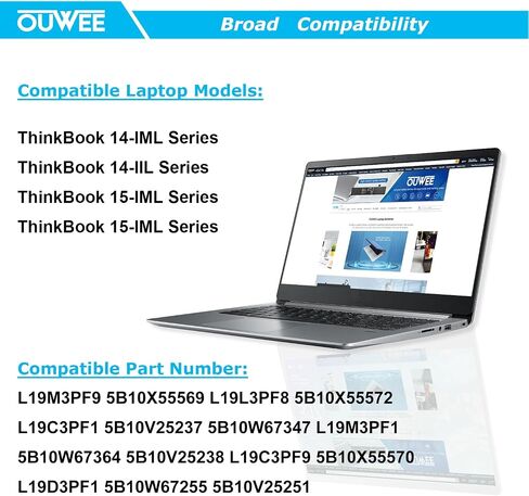 L19C3PF1 Laptop Battery Compatible with Lenovo ThinkBook 14-IML 14-IIL 15-IML 15-IIL Series L19M3PF2 L19D3PF2 L19L3PF1 L19D3PF1 L19M3PF1 L19M3PF9 L19C3PF9 L19L3PF8 11.52V 45Wh 3950mAh in Saudi Arabia