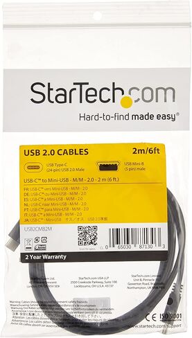 StarTech.com كابل USB C إلى Mini USB - 6 قدم / 2 متر - M/M - USB 2.0 - سلك USB صغير - كابل USB C إلى Mini B - USB من النوع C إلى USB صغير (USB2CMB2M) in Saudi Arabia