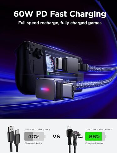 كابل LISEN USB C إلى USB C بطول 10 أقدام، تصميم زاوية يمنى 90 درجة Steam Deck PD سلك شحن سريع مصمم خصيصًا للألعاب المتوافقة مع iPhone 16 pro max/15/14/13 Switch وSamsung Galaxy وMacBook وiPad in Saudi Arabia
