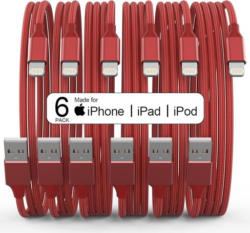 6 Pack [Apple MFi Certified] 3/3/6/6/10/10 FT iPhone Charger Colorful Nylon Lightning Cable Compatible iPhone 13 mini/13/12/11 Pro Max/XS MAX/XR/XS/X/8/7/Plus/6S/6/SE/5S/iPad in Saudi Arabia