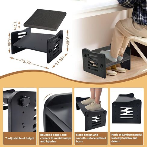 مسند قدم من الخيزران قابل للتعديل تحت المكتب، مسند قدم مريح مع ضبط 7 مستويات، مقعد مسند قدم مائل للمنزل والمكتب وغرفة النوم (خشب بورليوود) in Kuwait