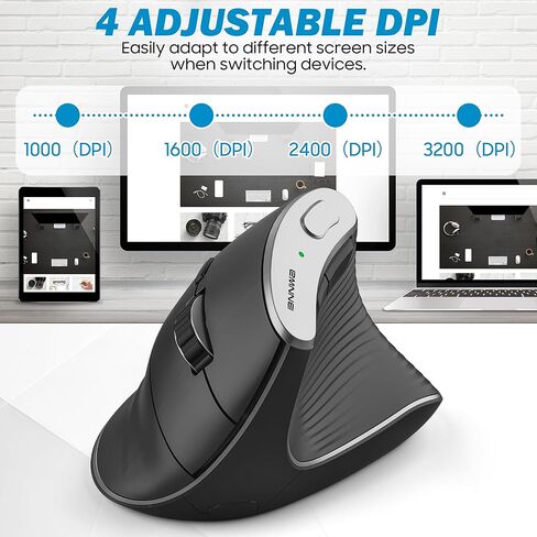 Wireless Vertical Ergonomic Mouse, Multi-Device(Bluetooth + 2.4G Connection), 4 Adjustable DPI, 7 Buttons Computer Mouse for PC, Laptop, Desktop, MacBook - White in Saudi Arabia