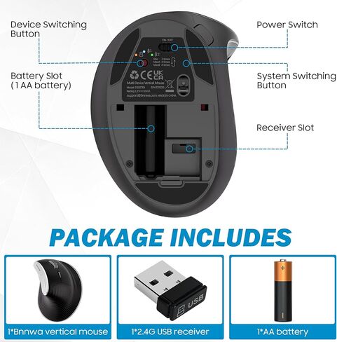Wireless Vertical Ergonomic Mouse, Multi-Device(Bluetooth + 2.4G Connection), 4 Adjustable DPI, 7 Buttons Computer Mouse for PC, Laptop, Desktop, MacBook - White in Saudi Arabia
