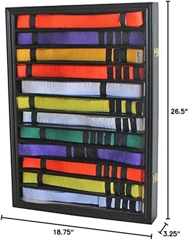 12 Rows Karate Taekwondo Martial Art Belts Display Case Wall Cabinet Frame, Prevent Dust (Black Finish) in Saudi Arabia