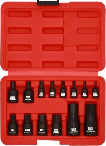 MIXPOWER 14-Piece Dr. Bit Socket Set, 2.5mm to 19mm, 1/4", 3/8" and 1/2" Drive, Cr-Mo Impact Grade, Metric, Hex Bit Socket in Kuwait