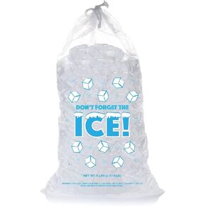 Don't Forget the Ice! Plastic Ice Bags 8 Lb with Draw String, Clear - Pack of 50