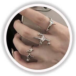 Y2k Moonstone خواتم للنساء غير النظامية قابل للتعديل حلقة مفتوحة خمر الشرير الجرونج القوطية القوطي حجر الراين ستار شوكة القلب الصليب الدائري in Kuwait