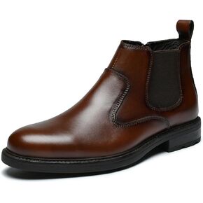 OKKO Men's Casual Leather Chelsea Dress Boots Mid-Top Slip On Ankle Boot Shoes for Men