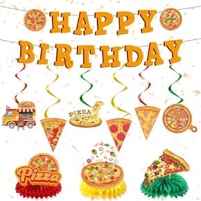 Pizza Party Decorations - 11PCS Pizza Birthday Party Decorations Pizza Happy Birthday Banners Hanging Swirl Pizza Theme Honeycomb Centerpieces Table Decor Supplies Pizza Decorations for Party in Kuwait