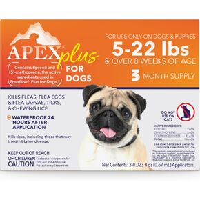 Apex Plus Flea and Tick Prevention for Dogs | Small (5-22 lbs) | 3-Month Supply | Dog Flea and Tick Treatment | 24-Hour Activation, Waterproof, 30-Day Protection