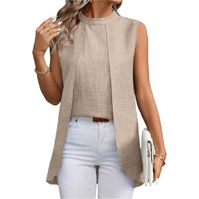 SweatyRocks Women's Asymmetrical Hem Sleeveless Blouse Mock Neck Shirts Top