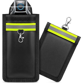 Faraday Key Fob Protector, 2 Pack RFID Bag for Car Keys, EMP Proof Faraday Pouch with Reflective Strip, Anti Theft Car RFID Key Fob Protector, Small Faraday Bags for Car Key Fob