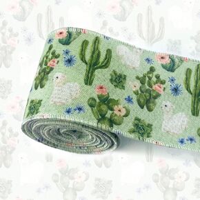 2Rolls Spring Flowers Ribbons Wired Edge Ribbon Wreath Bow, 2.5"×10 Yard Wired Edge Ribbons Burlap Ribbon Beautiful Floral Roses Craft Ribbons Gift Wrapping DIY Handicrafts Decorations