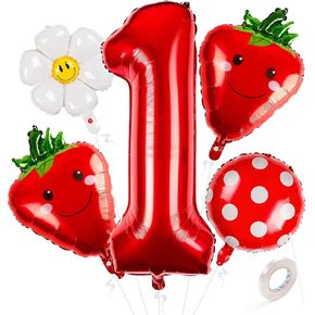 10 PCS Strawberry Balloons, 28 Inch Strawberry Foil Balloons with Ribbon for Strawberry Party Decorations, Strawberry Baby Shower Decorations in Saudi Arabia