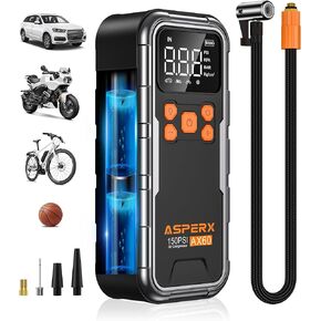ASPERX AX60 Tire Inflator Portable Air Compressor, 150PSI Air Pump for Car Tires, 3X Faster Air inflator with Pressure Detection, Portable Tire Pump with LED Light for Car Bike Motor Ball