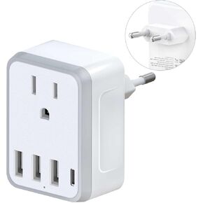 Yinleader Europe Germany France South Korea Type E/F Plug Adapter with 1 USB C,3 USB Ports and 1 Outlet - US to EU Travel Converter Plug Adaptor for Spain Iceland Greece Russia German French Korea