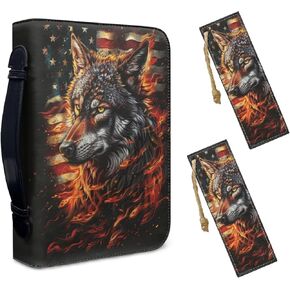 Bible Cover Case with Bookmarks, American Flag Leather Bible Cover for Women Men, Portable Bible Carrying Case with Handle and Pocket, Waterproof Bible Accessories for Christian, 2XL