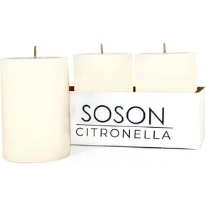 Simply Soson Citronella Candle - Citronella Scented Pillar Candles Ivory - 3x6 inch - 3 Pack - Long Lasting Burn Outside Candles for Garden Yard Balcony, Summer Camping