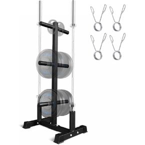Yes4All 6-Pegs Olympic Weight Plate & 2 Barbells - Weight Plate Tree Holder & Vertical Barbell Storage Rack and Weight Lifting Handles – Pair