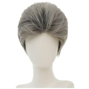 Mens Grey Curly Wig Short Anime Gray Hair Wig Side Part Layered Fluffy Wave Cosplay Funny Costume Unisex Wig