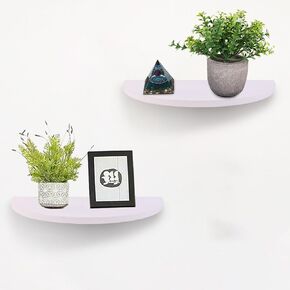Small Floating Plant Shelves Set of 2 - Rustic Wood Half Circle Shelves for Bedroom Living Room Bathroom Kitchen Office (Black)
