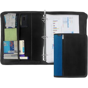 Zipper Binder with 1.5 Inch Round Rings, File Folder Binder Portfolio Organizer with 3 Pockets Business Office Supplies for Adults Men Women