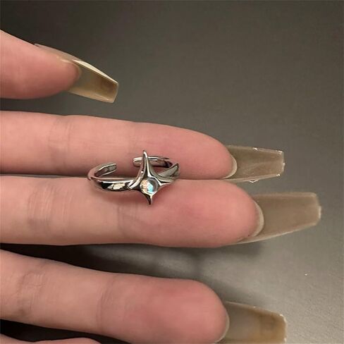 Y2k Moonstone Rings For Women Irregular Adjustable Open Ring Vintage Punk Grunge Gothic Goth Rhinestone Star Thorn Heart Cross Ring in Saudi Arabia