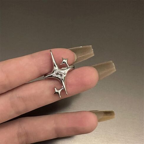 Y2k Moonstone Rings For Women Irregular Adjustable Open Ring Vintage Punk Grunge Gothic Goth Rhinestone Star Thorn Heart Cross Ring in Saudi Arabia
