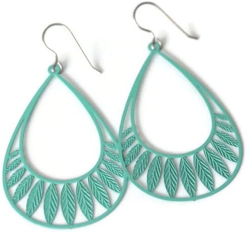 Leaf Cutout Dangle Earrings Lightweight Teardrop on Hypoallergenic Titanium Hooks (Silver) in Saudi Arabia
