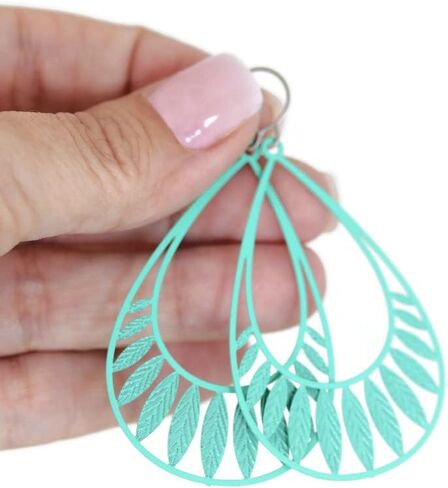 Leaf Cutout Dangle Earrings Lightweight Teardrop on Hypoallergenic Titanium Hooks (Silver) in Saudi Arabia