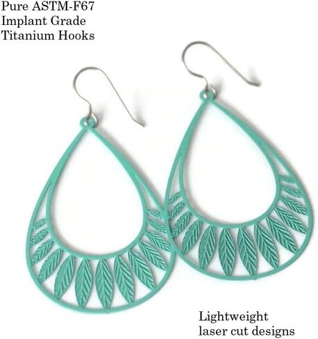 Leaf Cutout Dangle Earrings Lightweight Teardrop on Hypoallergenic Titanium Hooks (Silver) in Saudi Arabia