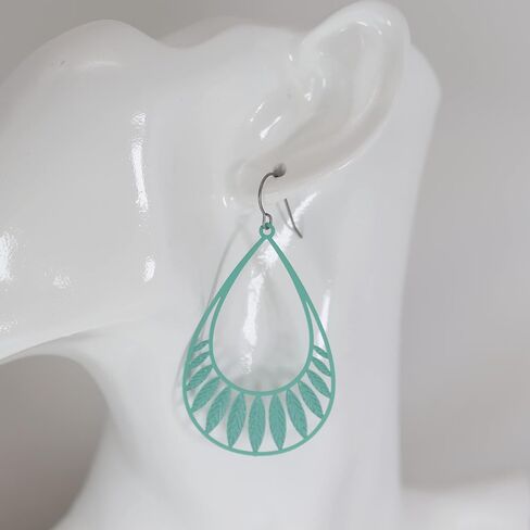 Leaf Cutout Dangle Earrings Lightweight Teardrop on Hypoallergenic Titanium Hooks (Silver) in Saudi Arabia