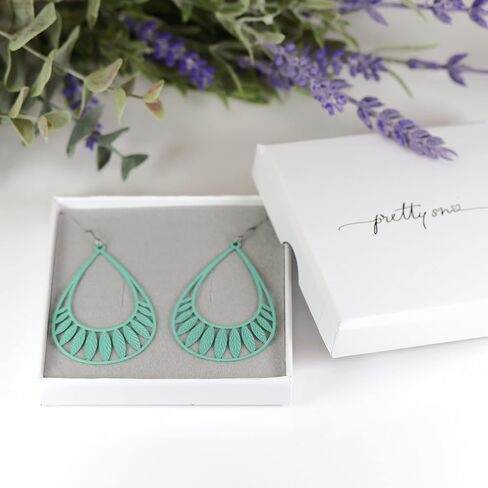 Leaf Cutout Dangle Earrings Lightweight Teardrop on Hypoallergenic Titanium Hooks (Silver) in Saudi Arabia