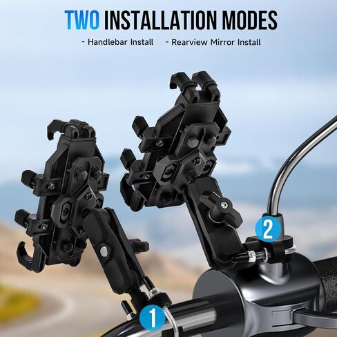 Motorcycle Phone Holder, Bicycle Phone Holder with Silicone, Upgrade Quick Install Handlebar Clip for Most Smartphones, Black in Saudi Arabia