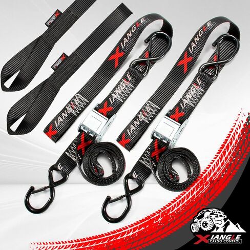 أشرطة ربط للدراجة النارية - 1.5 بوصة 6 أقدام، أشرطة ربط بإبزيم كام مع حلقات ناعمة، قوة كسر 3300 رطل، مثالية للدراجات النارية، النقل ATV وUTV - عبوتان in Kuwait