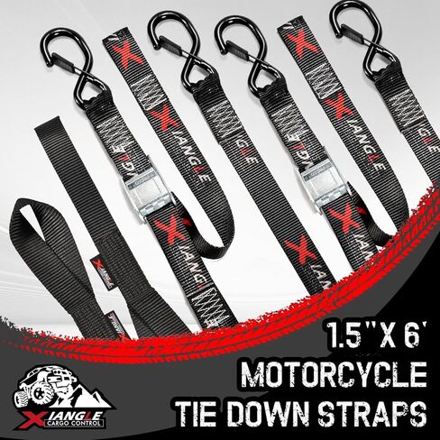 أشرطة ربط للدراجة النارية - 1.5 بوصة 6 أقدام، أشرطة ربط بإبزيم كام مع حلقات ناعمة، قوة كسر 3300 رطل، مثالية للدراجات النارية، النقل ATV وUTV - عبوتان in Kuwait