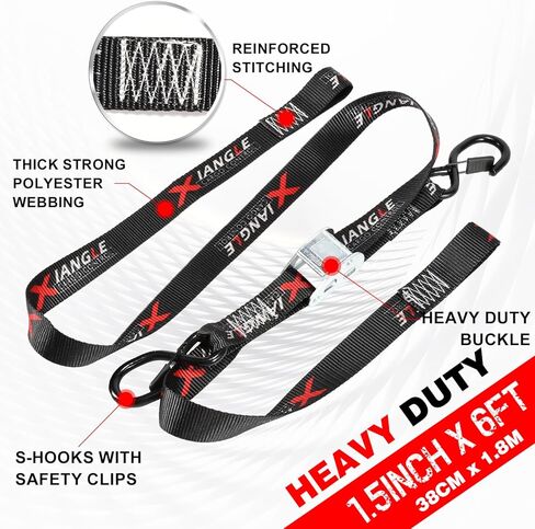 أشرطة ربط للدراجة النارية - 1.5 بوصة 6 أقدام، أشرطة ربط بإبزيم كام مع حلقات ناعمة، قوة كسر 3300 رطل، مثالية للدراجات النارية، النقل ATV وUTV - عبوتان in Kuwait