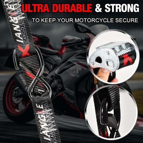 أشرطة ربط للدراجة النارية - 1.5 بوصة 6 أقدام، أشرطة ربط بإبزيم كام مع حلقات ناعمة، قوة كسر 3300 رطل، مثالية للدراجات النارية، النقل ATV وUTV - عبوتان in Kuwait