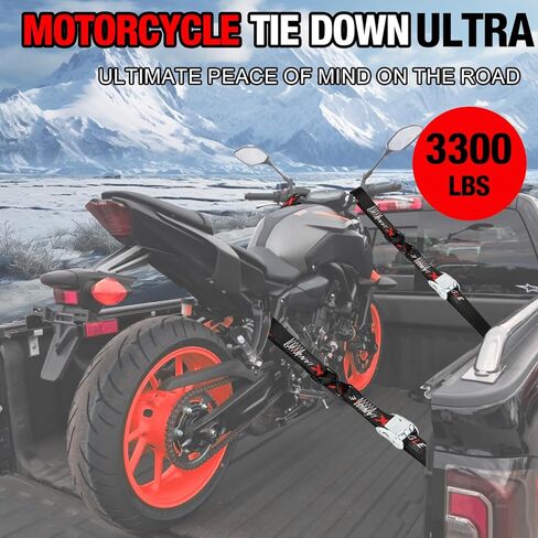 أشرطة ربط للدراجة النارية - 1.5 بوصة 6 أقدام، أشرطة ربط بإبزيم كام مع حلقات ناعمة، قوة كسر 3300 رطل، مثالية للدراجات النارية، النقل ATV وUTV - عبوتان in Kuwait