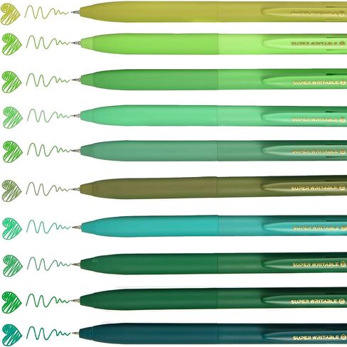Green Retractable Gel Pens,Colored Gel Pens 10 Color Set Colorful Multi-color Ink 0.5mm Fine Point Comfort Grip Quick Drying for Journals Notebooks Planners Calendars Notes Drawing Crafts in Saudi Arabia