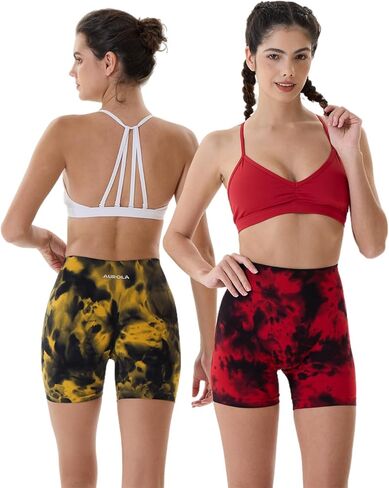 AUROLA Dream Tie Dye Workout Shorts for Women Seamless Scrunch Soft Active Shorts,Deep Red Tie Dye,S in Kuwait